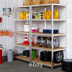 2x Heavy Duty Free Standing Garage Shelves Bolt-less Racking Silver