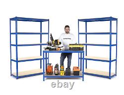 2x Heavy Duty Garage Shelving Units 1800mm H x 1200mm W x 450mm D + 1x Workbench