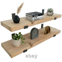 2x Wooden Board Wall Shelf Handcrafted Rustic Shelves Brackets Display Shelf