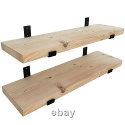 2x Wooden Board Wall Shelf Handcrafted Rustic Shelves Brackets Display Shelf