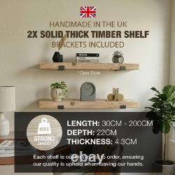 2x Wooden Board Wall Shelf Handcrafted Rustic Shelves Brackets Display Shelf