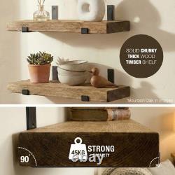 2x Wooden Board Wall Shelf Handcrafted Rustic Shelves Brackets Display Shelf