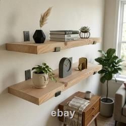 2x Wooden Board Wall Shelf Handcrafted Rustic Shelves Brackets Display Shelf