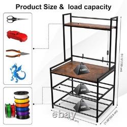 3D Printer Stand with Filament Storage LED Display Shelf Heavy Duty Black