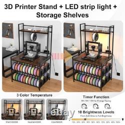 3D Printer Stand with Filament Storage LED Display Shelf Heavy Duty Black