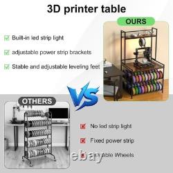 3D Printer Stand with Filament Storage LED Display Shelf Heavy Duty Black