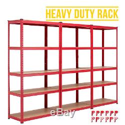 3 Bays 5 Tiers Heavy Duty Shelving Steel Racking Unit Metal Garage Shelf Red