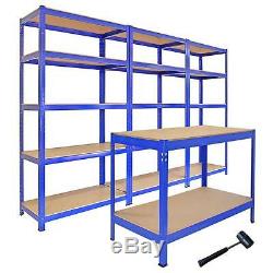 3 Garage Shelves Shelving 5 Tier Storage Boltless Heavy Duty + 1 Workbench