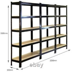 3 Garage Shelving Racking Heavy Duty Steel Boltless Warehouse Unit 5 Tier 75cm