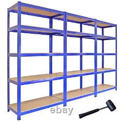 3 Racking Bays 5Tier Garage Shelving Unit Storage Racks Heavy Duty Steel Shelves