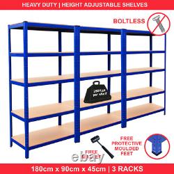 3 Racking Shelving Bays 5Tier Garage Unit Storage Racks Heavy Duty Steel Shelves