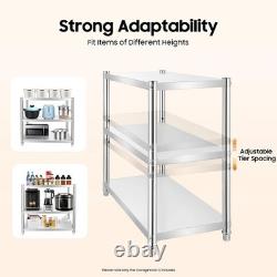 3-Tier Stainless Steel Kitchen Shelf Adjustable Heavy Duty Commercial Worktable