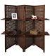 3-way Display 4 Panel Heavy Duty Indian Screen 2 Shelves Bookcase Room Divider