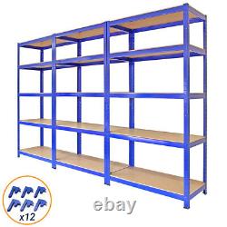 3 x Garage Shelves Shelving Unit Racking Boltless Heavy Duty Storage Shelf Blue