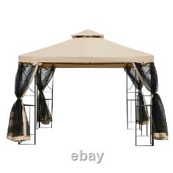 3x3(m) Outdoor Gazebo Patio Pavilion Canopy Tent with Netting & Shelf 2-tier Roof