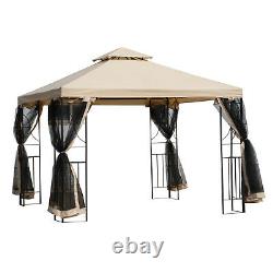 3x3(m) Outdoor Gazebo Patio Pavilion Canopy Tent with Netting & Shelf 2-tier Roof