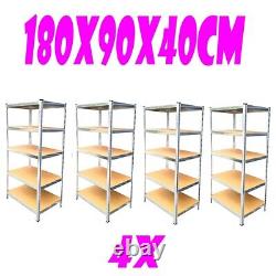 4X 5Tier Racking Shelf Heavy Duty Garage Shelving Storage Shelves 180x90x40cm ES