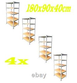 4X 5Tier Racking Shelf Heavy Duty Garage Shelving Storage Shelves 180x90x40cm ES