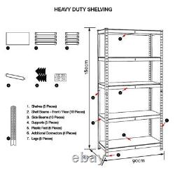 4X 5Tier Racking Shelf Heavy Duty Garage Shelving Storage Shelves 180x90x40cm ES