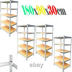 4X 5 Tier (180cm x 90cm x 30cm) Heavy Duty Metal Galvanised Shelving Rack UKDC