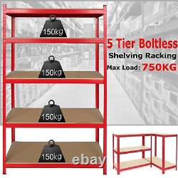 4X Boltless 5 Tier Racking Heavy Duty Garage Shelving Storage Shelves Steel Unit