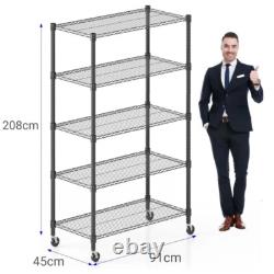 4/5 Tier Metal Storage Rack with Wheels Heavy Duty Adjustable Wire Shelving Unit