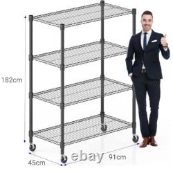 4/5 Tier Wire Shelving Unit Metal Storage Rack Height Adjustable with 4 Wheels