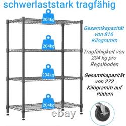 4/5 Tier Wire Shelving Unit Metal Storage Rack Height Adjustable with 4 Wheels