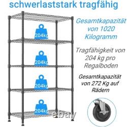 4/5-tier Wire Shelving with Wheels and Levelling Feet Height Adjustable Standing