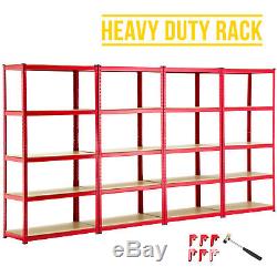 4 Bay Garage Heavy Duty Shelving Racking Unit 5 Tier Shelves Steel Red