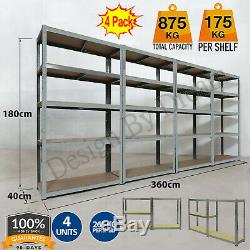 4 Garage 5 Tier Metal Shelving Unit Storage Extra Racking Shelves Warehouse Shed