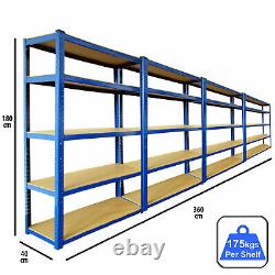 4 Racking Bays 5 Tier Boltless Garage Shelving Unit Storage Rack Heavy Duty Blue
