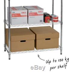 4 Shelf Chrome Wire Shelving Unit 1800mm Tall Racking Heavy Duty Storage