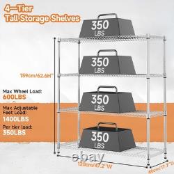 4-Shelf Heavy Duty Storage Unit Chrome Adjustable Shelves 636kg Capacity