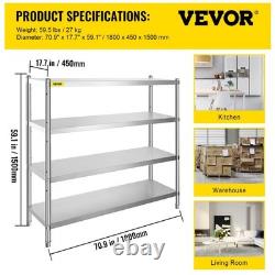 4 Tier Adjustable Stainless Steel Storage Shelf Heavy Duty Rack Organizer