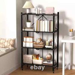 4 Tier Heavy Duty Foldable Metal Rack Storage Shelving Unit With Wheel Home