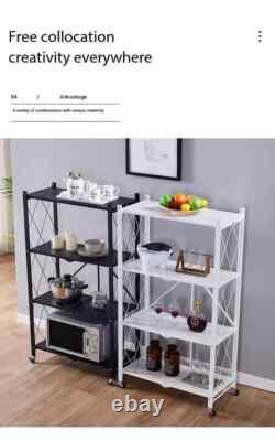 4 Tier Heavy Duty Foldable Metal Rack Storage Shelving Unit With Wheel Home