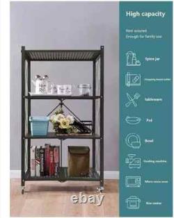 4 Tier Heavy Duty Foldable Metal Rack Storage Shelving Unit With Wheel Home