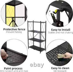 4 Tier Heavy Duty Foldable Metal Rack Storage Shelving Unit With Wheel Home