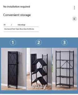 4 Tier Heavy Duty Foldable Metal Rack Storage Shelving Unit With Wheel Home