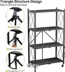 4 Tier Heavy Duty Foldable Metal Rack Storage Shelving Unit With Wheel Home