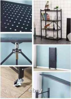 4 Tier Heavy Duty Foldable Metal Rack Storage Shelving Unit With Wheel Home