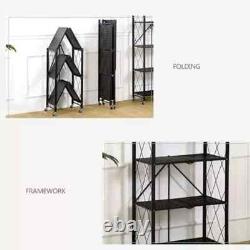 4 Tier Heavy Duty Foldable Metal Rack Storage Shelving Unit With Wheel Home