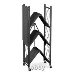 4 Tier Heavy Duty Foldable Metal Rack Storage Shelving Unit With Wheel Home