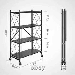 4 Tier Heavy Duty Foldable Metal Rack Storage Shelving Unit With Wheel Home