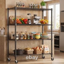4 Tier Racking Heavy Duty Shelving Storage Shelves with Wheels Bathroom Kitchen