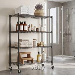 4 Tier Racking Heavy Duty Shelving Storage Shelves with Wheels Bathroom Kitchen