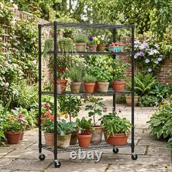 4 Tier Racking Heavy Duty Shelving Storage Shelves with Wheels Bathroom Kitchen