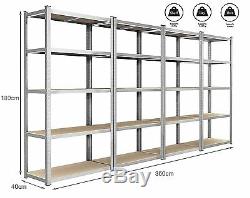 4 xEAZILIFE 1.5m Tall Silver 5 Tier Heavy Duty Boltless Metal Shed Shelving Unit