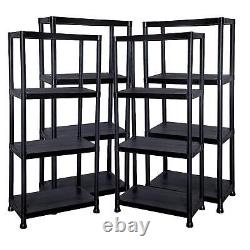 4 x 4 Tier Black Plastic Shelving Shelves Racking Storage Shelf Unit New